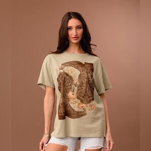 Sterling & Stitch The Buckle Floral Western Boot Oversized T-Shirt Seagrass Lrg